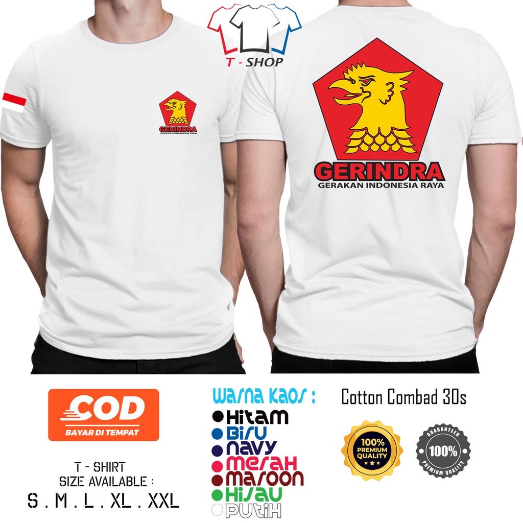 Kaos Baju Gerindra - Gerakan Indonesia Raya / Kaos Distro Partai Politik Indonesia Terbaru