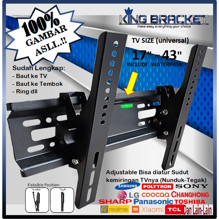 GARANSI COCOK!! BRACKET TV LED 17&quot; s/d 43&quot; Universal (Ada Waterpass) IMPORT QUALITY