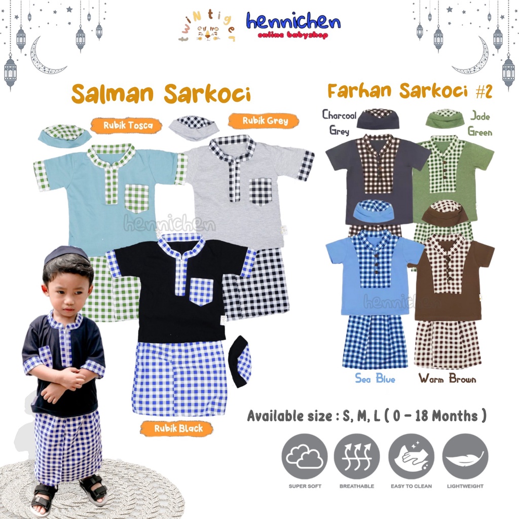 TWIN TIGER SARKOCI FARHAN 3 in 1 SARKOCI SALMAN RUBIK Baju Lebaran Baju koko Bayi Pakaian Muslim Bayi Romper KoKo Sarkoci