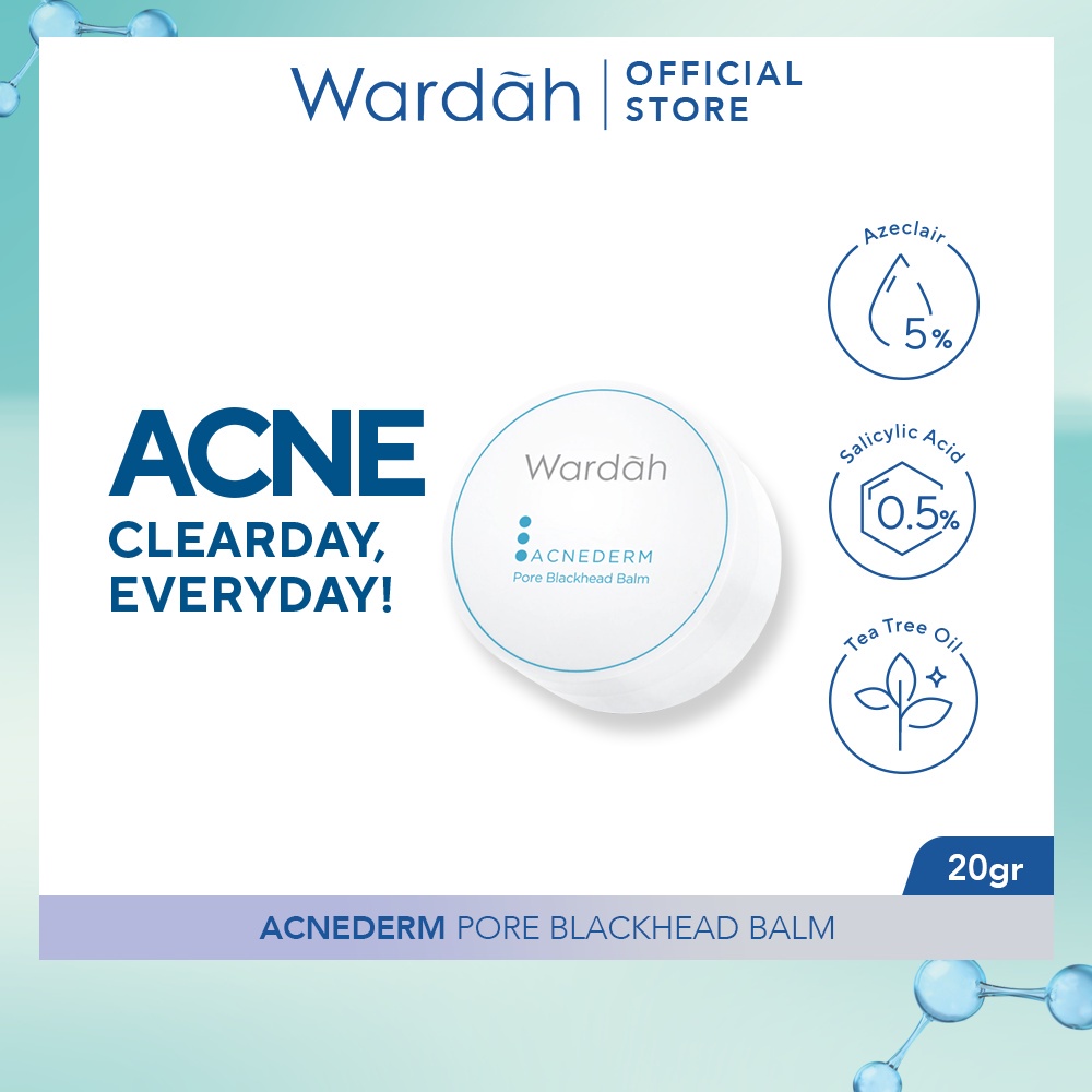 WARDAH Acnederm Pore Blackhead Balm Indonesia / Pembersih Komedo 20g / Derma Cleanse Actives With Tea Tree Oil / Bantu Kurangi Komedo Di Pori / Comedo / Skincare Face Care Series / Foaming Cleanser Toner Serum Day Night Moisturizer Acne Spot Gel Powder