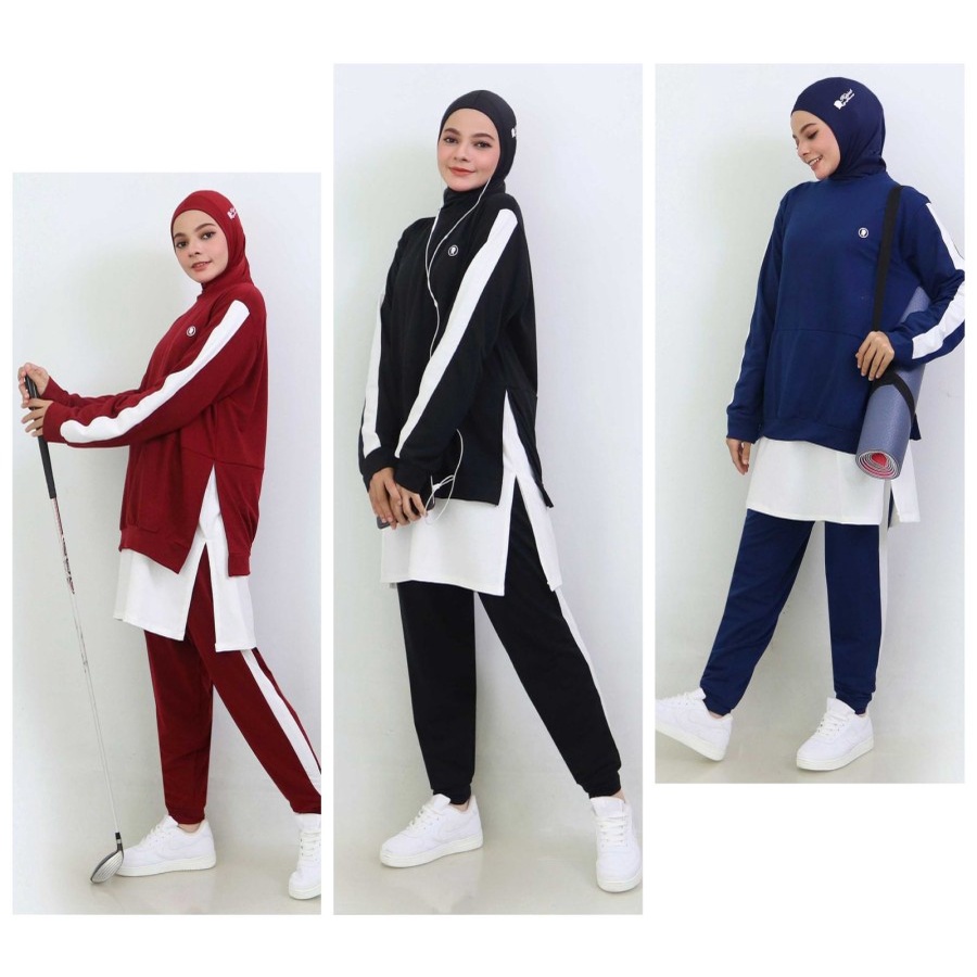 Setelan Set Baju Olahraga Wanita Hijab Muslim Muslimah Kekinian Terbaru Untuk Olahraga Senam Jogging
