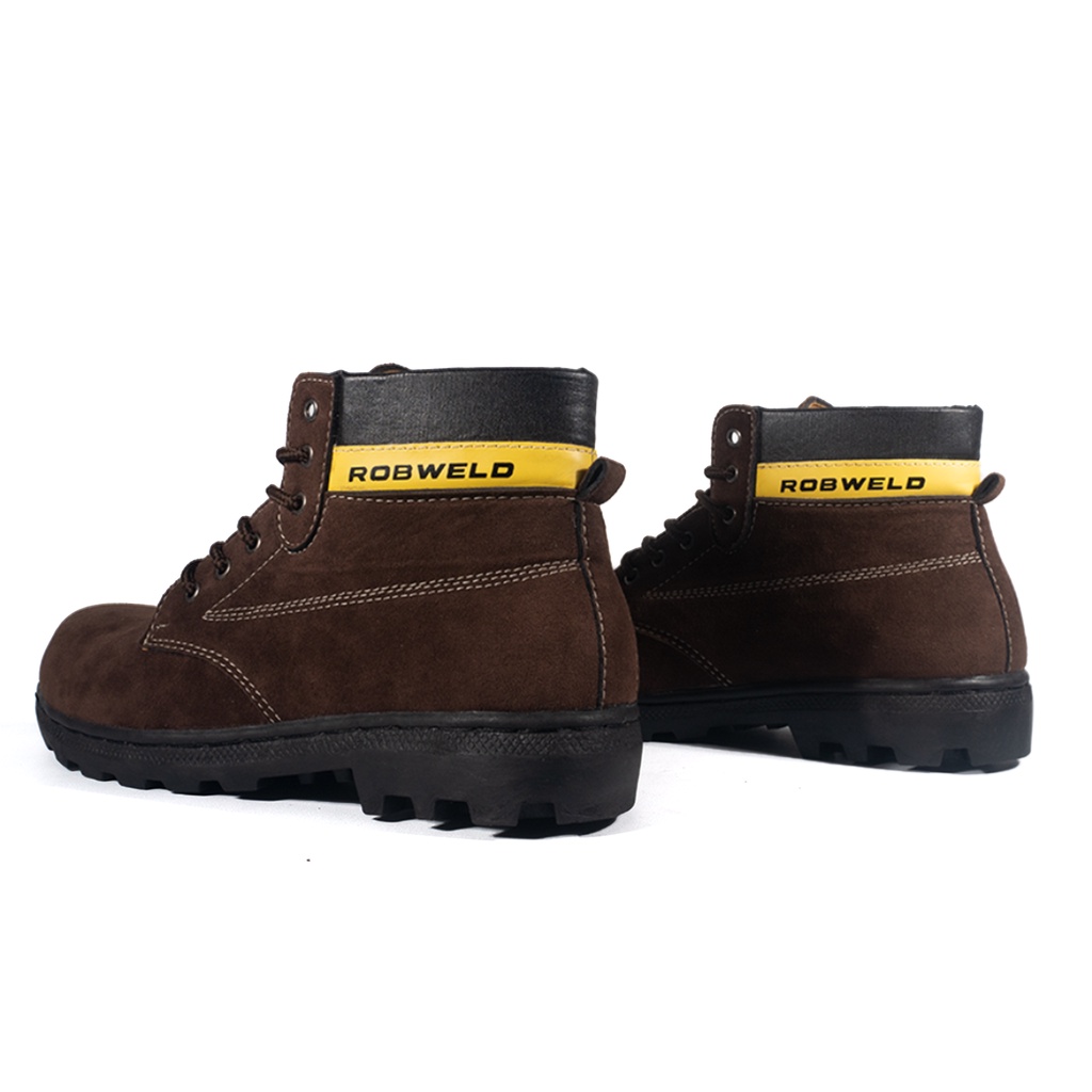 Sepatu Safety Pria Boots Ujung Besi Proyek Kerja Lapangan Robweld Warna Hitam - Tan - Cokelat