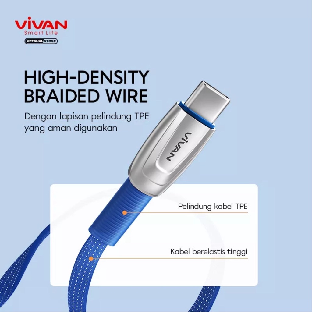 Kabel data Type C 3A Quick Charger Vivan BTK-CS 100 cm - Blue