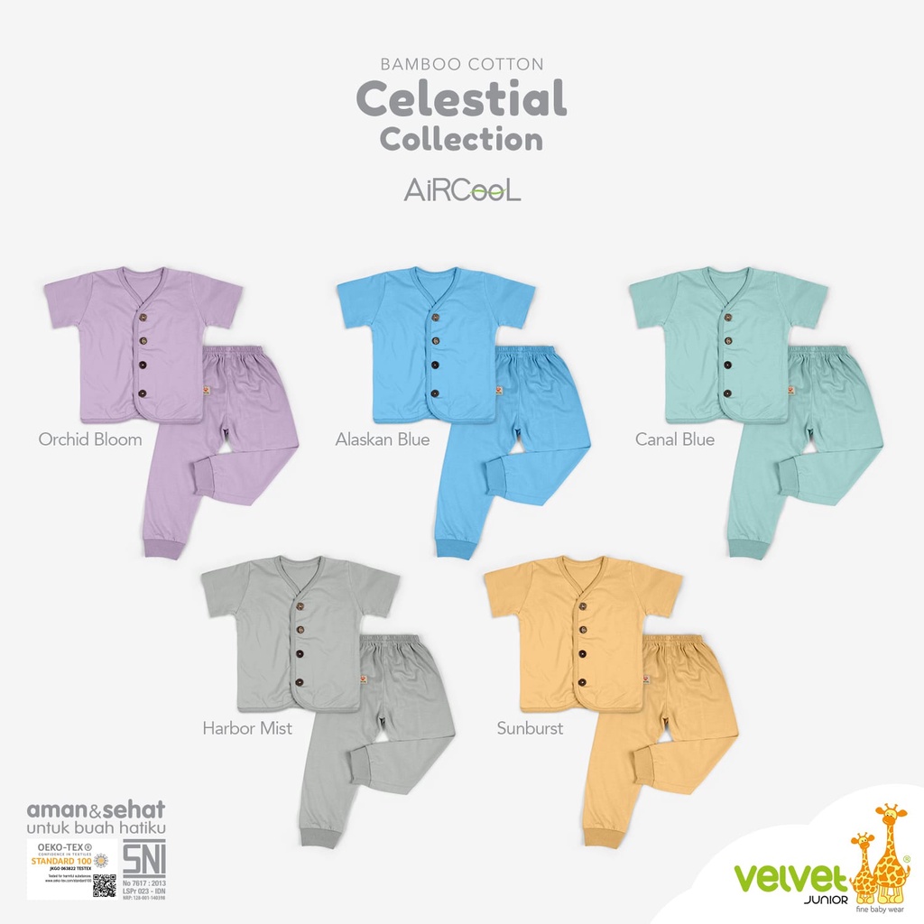 VELVET JUNIOR Celestial Bamboo Cotton Stelan Kancing Tengah Pendek Panjang NB S M L