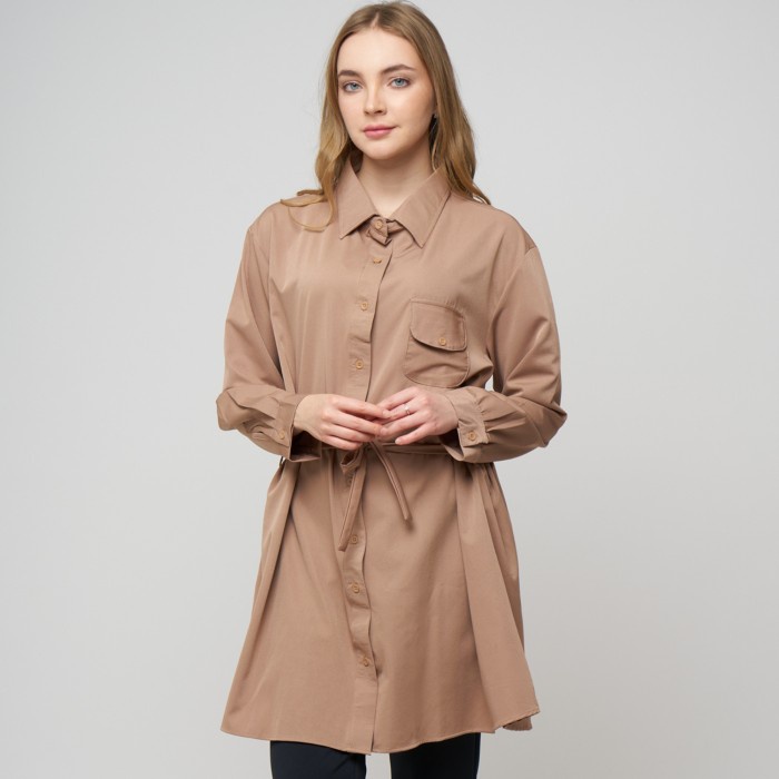 Atasan Wanita Monellina 601075 Oversize Lengan Panjang Cokelat, XL Z0N1 Jumbo Best Seller Murah New 