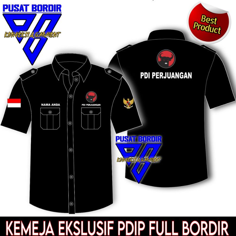 BAJU KEMEJA EKSLUSIF PREMIUM PDIP FULL BORDIR / KEMEJA EKSLUSIF PDIPERJUANGAN CUSTOME BORDIR