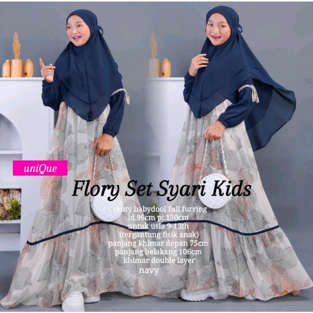 FLORY KIDS SYARI BO TERSEDIA UKURAN M L XL DAPAT GAMIS ANAK ( TERMASUK HIJAB ) BAJU ANAK PEREMPUAN T