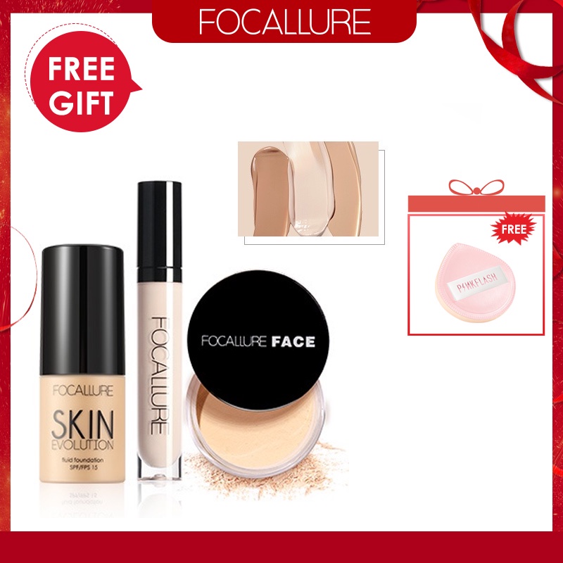 FOCALLURE 3PCS Face Makeup Set including Face Foundation Looose Powder Concealer Beauty Sets