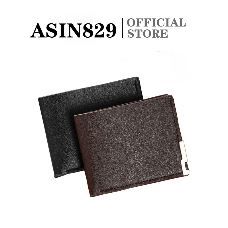 ASHIN829 Dompet Pria Trifold Kulit PU Dompet Pria D1011-1 Dompet Slot Multi-kartu Tipis Pendek Pria Yang Diimpor