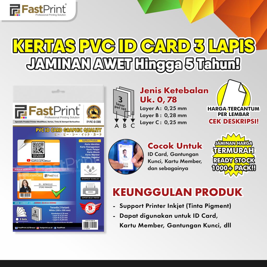 

Lembaran Kertas PVC Bahan ID Card Fast Print A4 5 Set Ukuran 0.78 MM