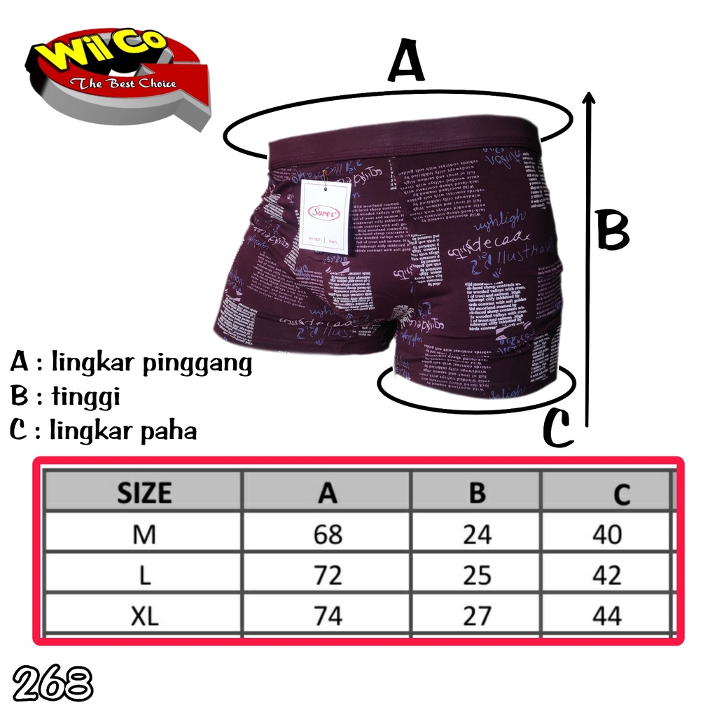 K268D - (DIJUAL PER 1 BOX ISI 2 Pcs)  CELANA DALAM PRIA CD BOXER PRIA PAKIAN DALAM SOREX TRENDY SIZE M L XL