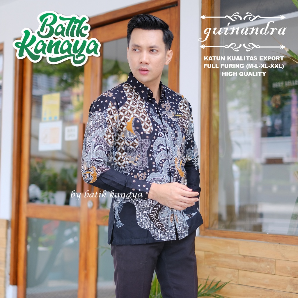 Kanaya - Kemeja Batik Pria Lengan Panjang Full Furing Bahan Katun Kualitas Ekspor GUINANDRA