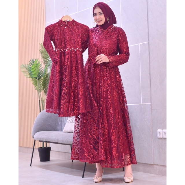 Permata Olshop / Couple Kebaya Gamis Brukat Tulle Ibu dan Anak / Kebaya Gamis Brukat Busui Modern / Gamis Couple Kondangan Ibu dan Anak / Gamis Modern