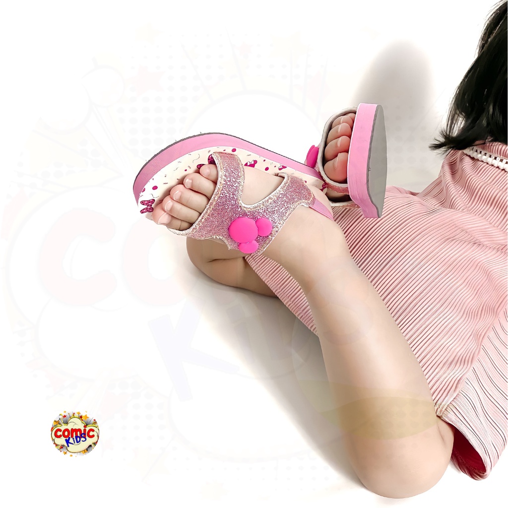 Sandal Jepit Anak Perempuan Comickids Sepatu Sendal Bayi Cewek Selop Slop Baby Girl Flip Flop Pink Slippers Minnie Mouse Glitter