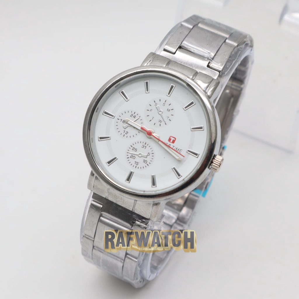 Jam Tangan Pasangan Pria Wanita Analog Casual Rantai Stainless Hitam Silver RPA2