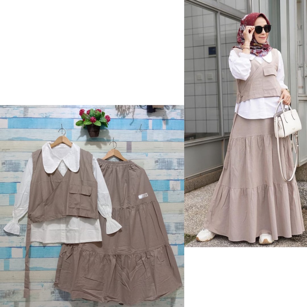 SETROK 3 in 1 GYL LENGAN SERUT NASYWA / SETELAN ROK / PAKAIAN WANITA / BISA COD