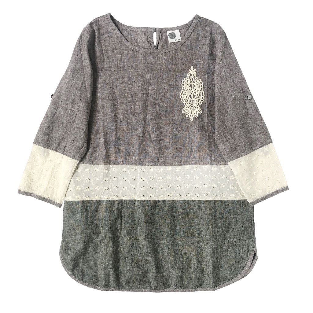BLUS TUNIK LINEN PREMIUM COKLAT HIJAU PANEL KATUN BORDIR KOREA IMPORT