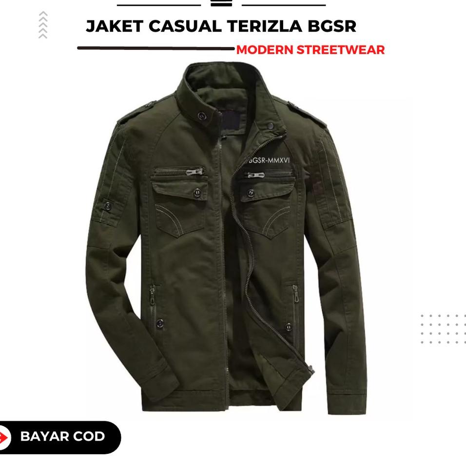 ➾ Jaket Casual Jacket Pria Polos Canvas Sleting Saku Dalam Tebal Terizla ✽