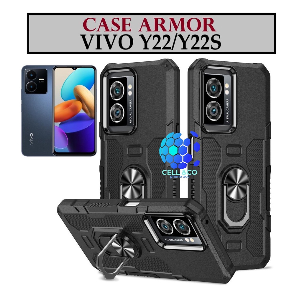 Case Armor VIVO Y22 Y22S Iring Cincin Magnetic Kesing Hp Protect kamera Premium Hard Case Standing Robot Pelindung Kamera VIVO Y22/Y22S