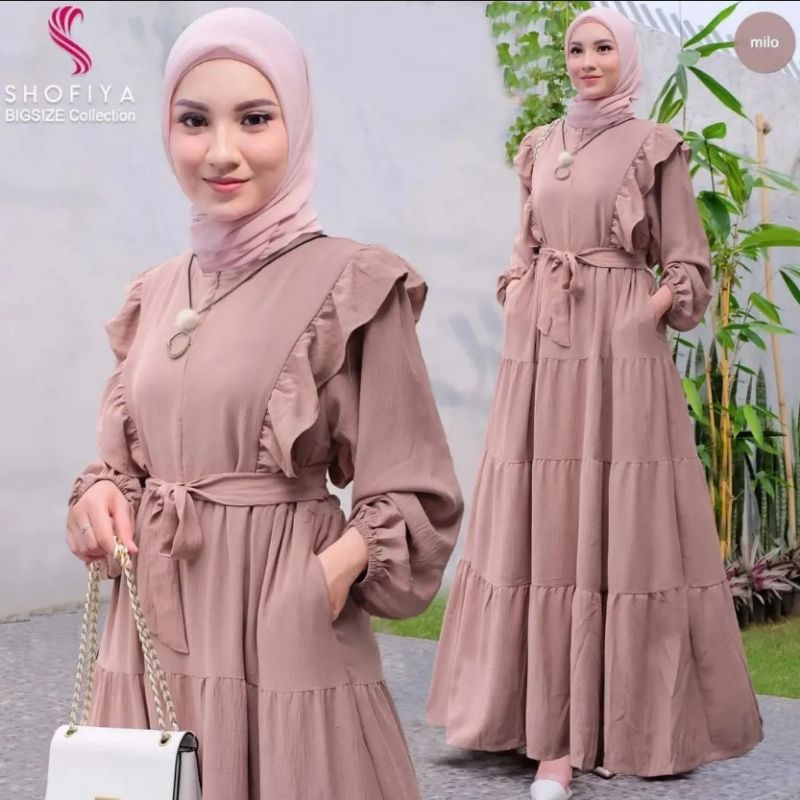 Gamis Ayunda Baju Long Dress Bahan Cringkle Premium Polos Jumbo Dres Model Fashion Wanita Muslim H