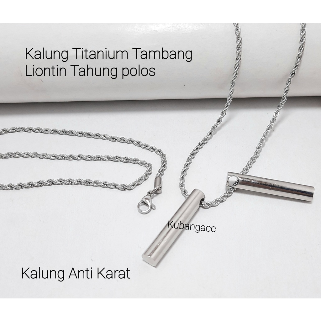 Tambang Silver Titanium Liontin Tabung Polos Kalung Pria Wanita Anti Karat Kalung Keren