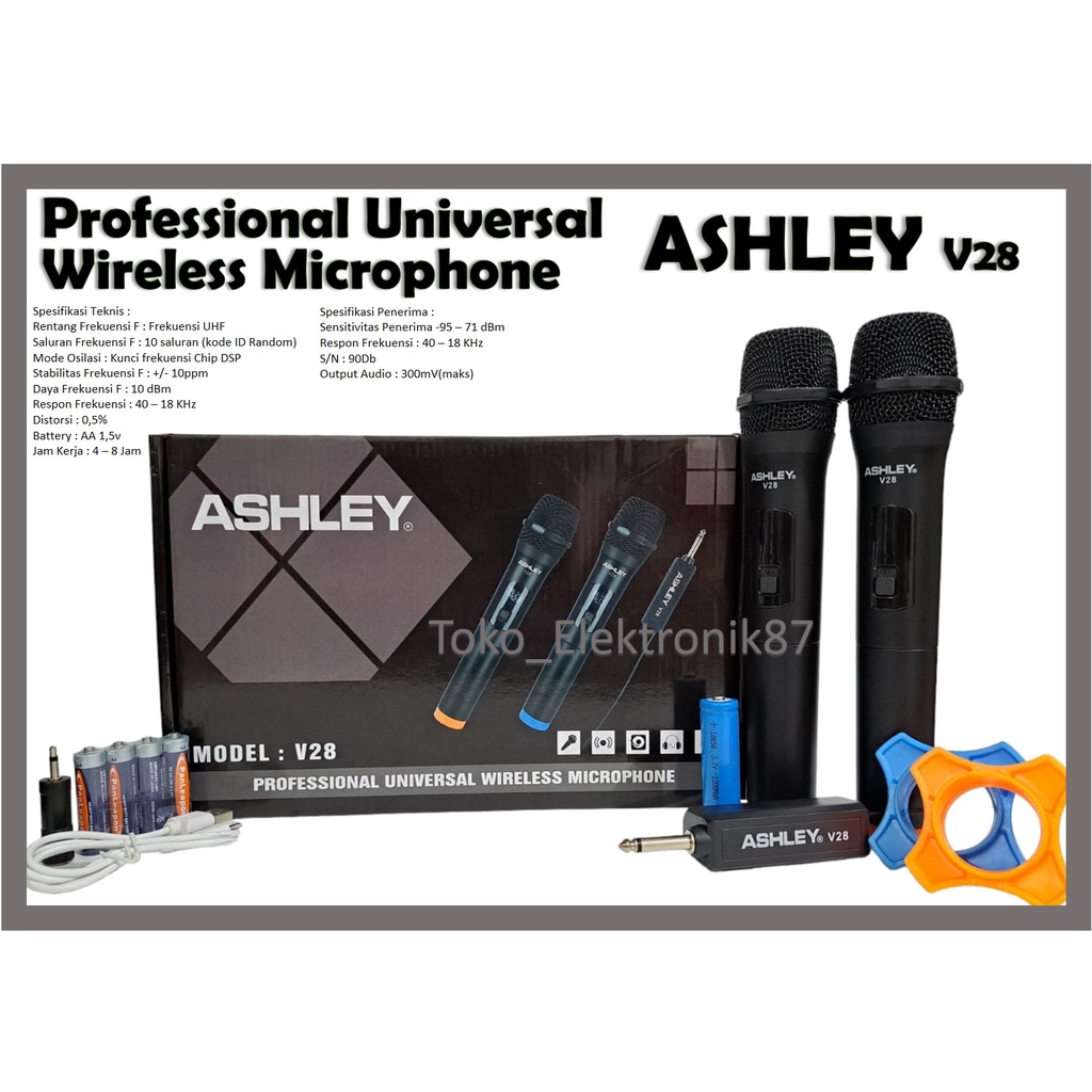 Mic Wireless Ashley V28 Microphone Dynamic Karaoke