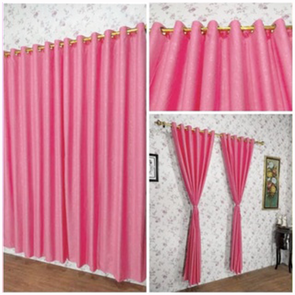 ✅COD Hordeng Gorden Pintu Jendela Smokring 12 Ring 135x220 Warna Polos Embos Pink Hiasan Dekorasi Kamar Ruang Tamu Perlengkapan Rumah