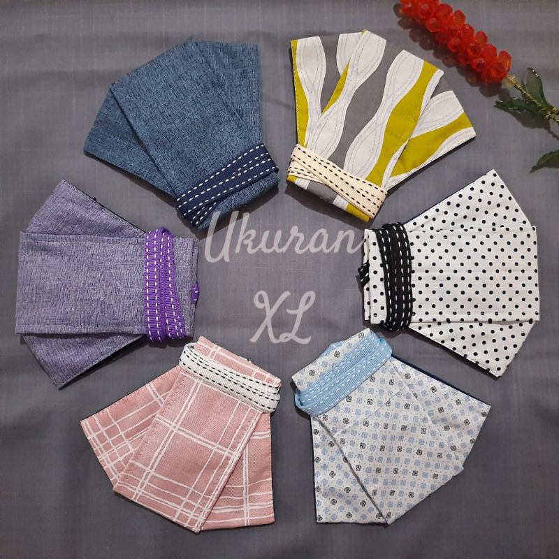 Masker Kain Dewasa Hijab Tali Stopper Headloop Earloop Model 3D Duckbill Origami Korea KF94 KN95 Non