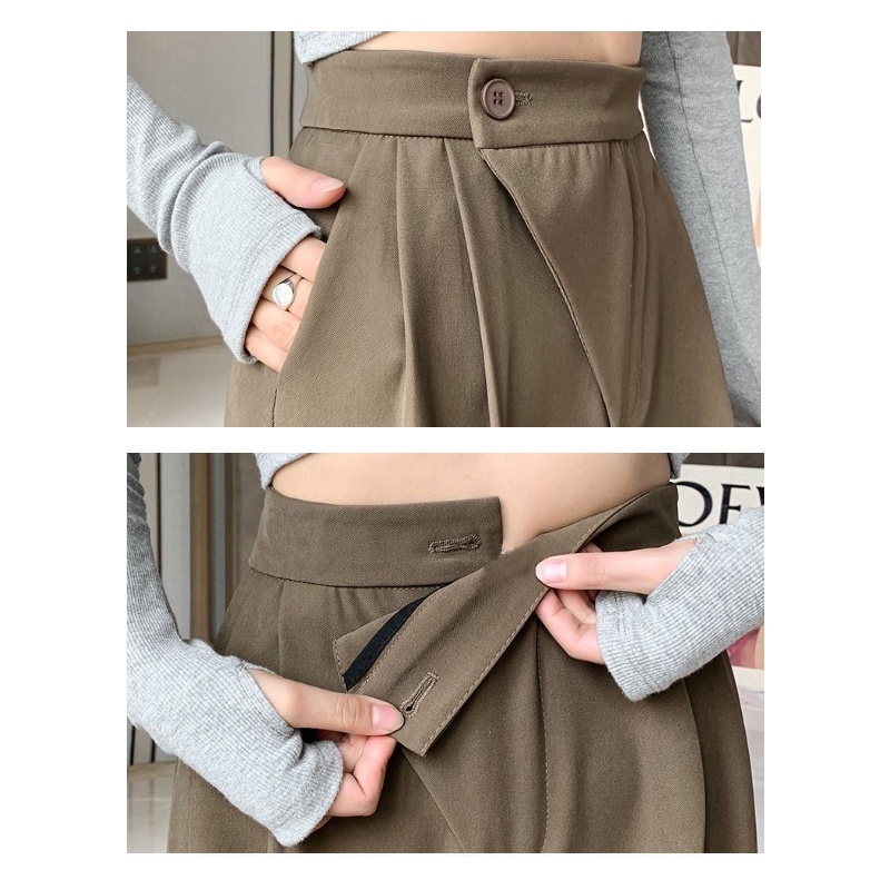 Celana Panjang Highwaist Wanita Loose Pants Korean Style Celana Coklat