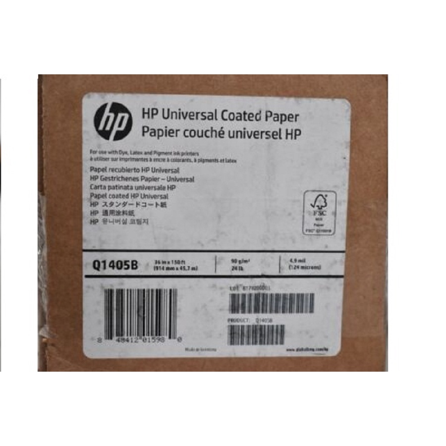 

HP Media Universal Coated Paper 36"x150'roll (SCS-COC-004532,FSC)4.9mil 90g/m2(24lbs) 914mm x 45.7m Q1405B