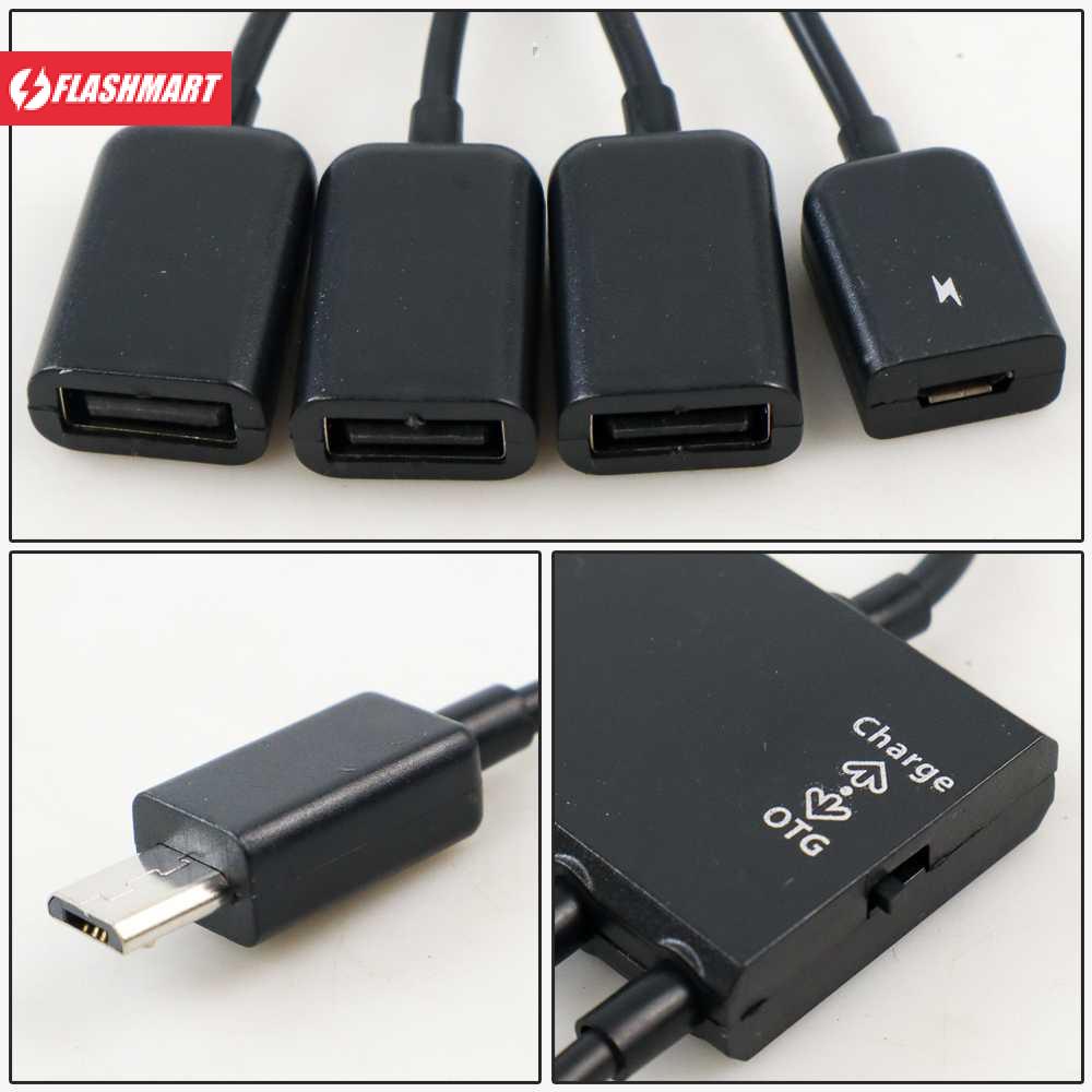 Flashmart Multifunction Micro USB OTG Hub 4 in 1 Data Cable &amp; Charge - M3H4