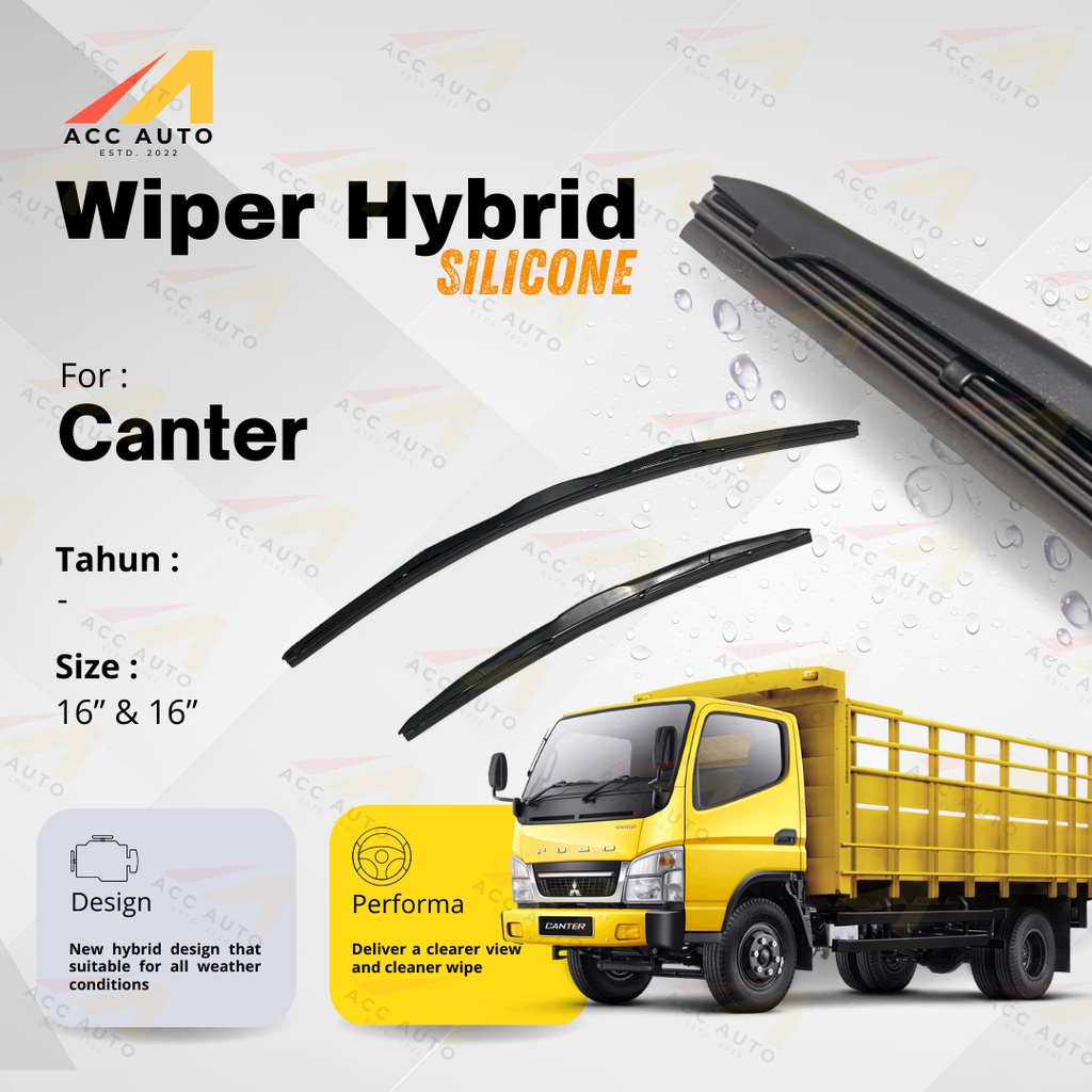 Wiper Frameless Mobil Mitsubishi Canter Karet Kaca Silicon Hybrid / Kipas Kaca Model OEM