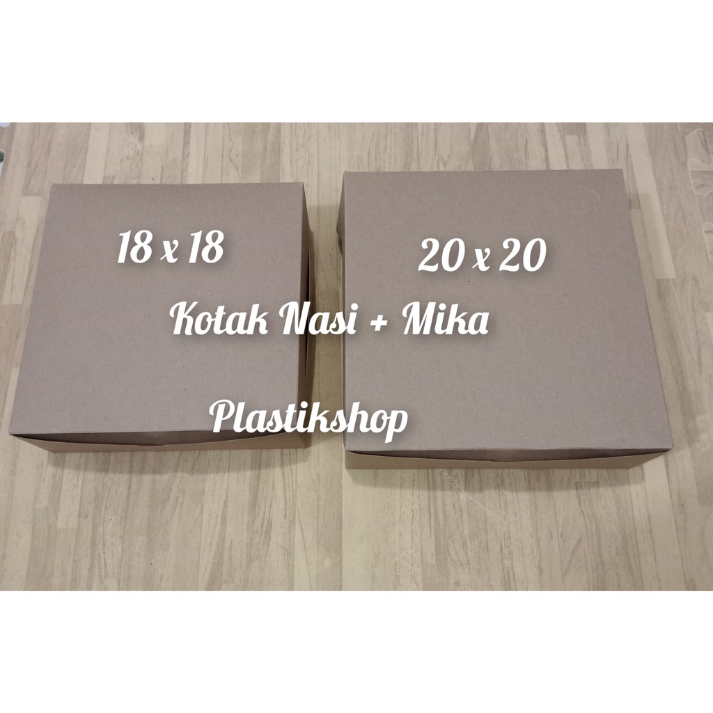 box / kotak nasi + mika  ukuran 18x18 20x20 isi 20pcs / box kraft / dus kemasan 18x18 20x20 coklat isi 20pcs