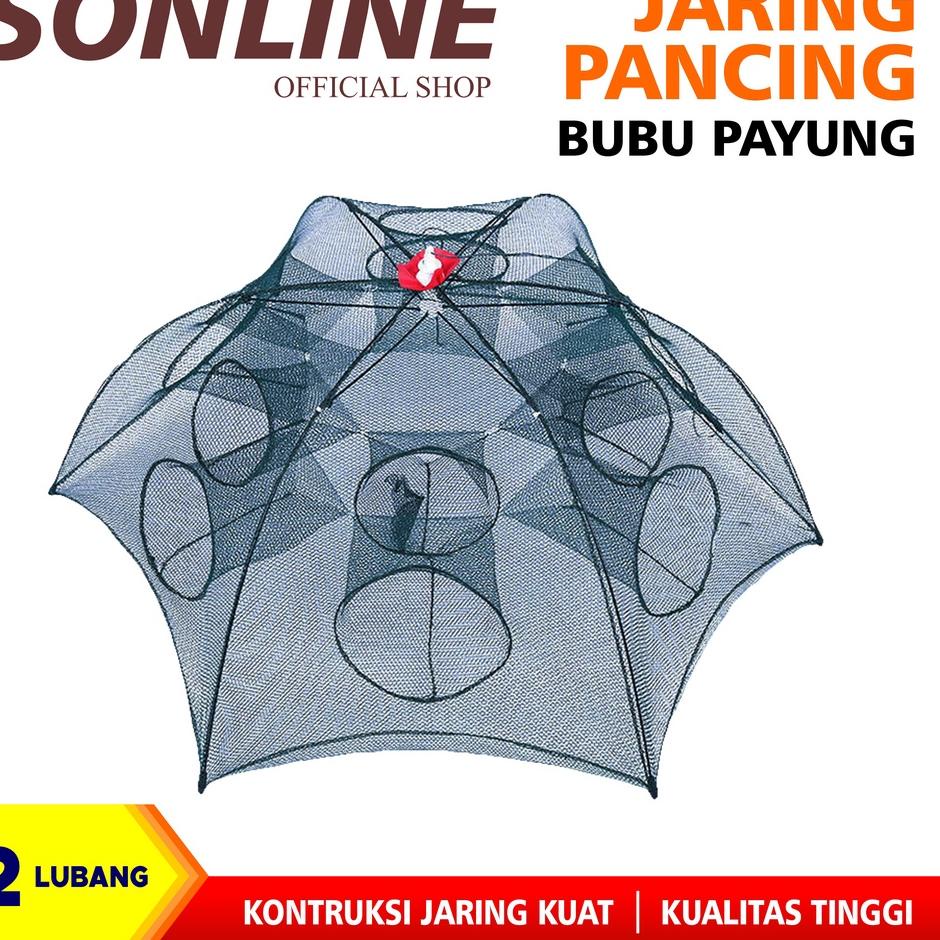 Serbuu SONLINE Payung Bubu 12 Lubang Jaring Jebakan Perangkap Udang ikan Kepiting Model Payung 12 Lu