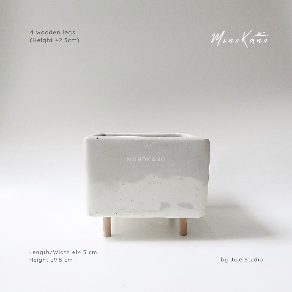 Square Pot | Platinum White - 4 Wooden Legs/Pot Semen Kotak 4 Kaki kayu/Waterproof/Concrete/Beton/An