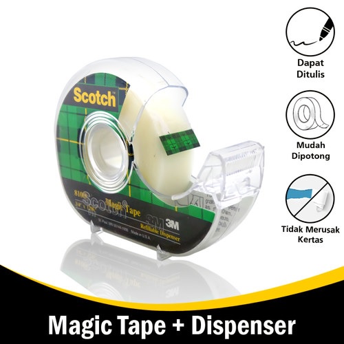 SKOT EYELID TAPE SCOTCH MAGIC TAPE BESAR 810 D 3/4 IN + DISPENSER SELOTIP SOLASI PUTIH