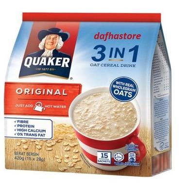 

♠ Quaker 3 in 1 oat cereal drink original isi 15 sachet x 28gram ☞