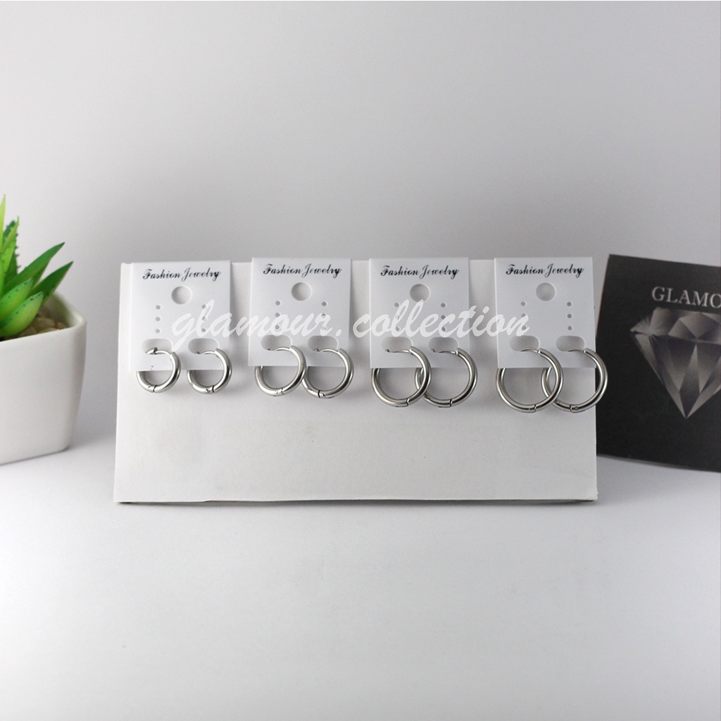 [COD] 1 Pasang Anting Tindik Telinga Pria Titanium Model Bulat/Ring Ala Kpop SILVER