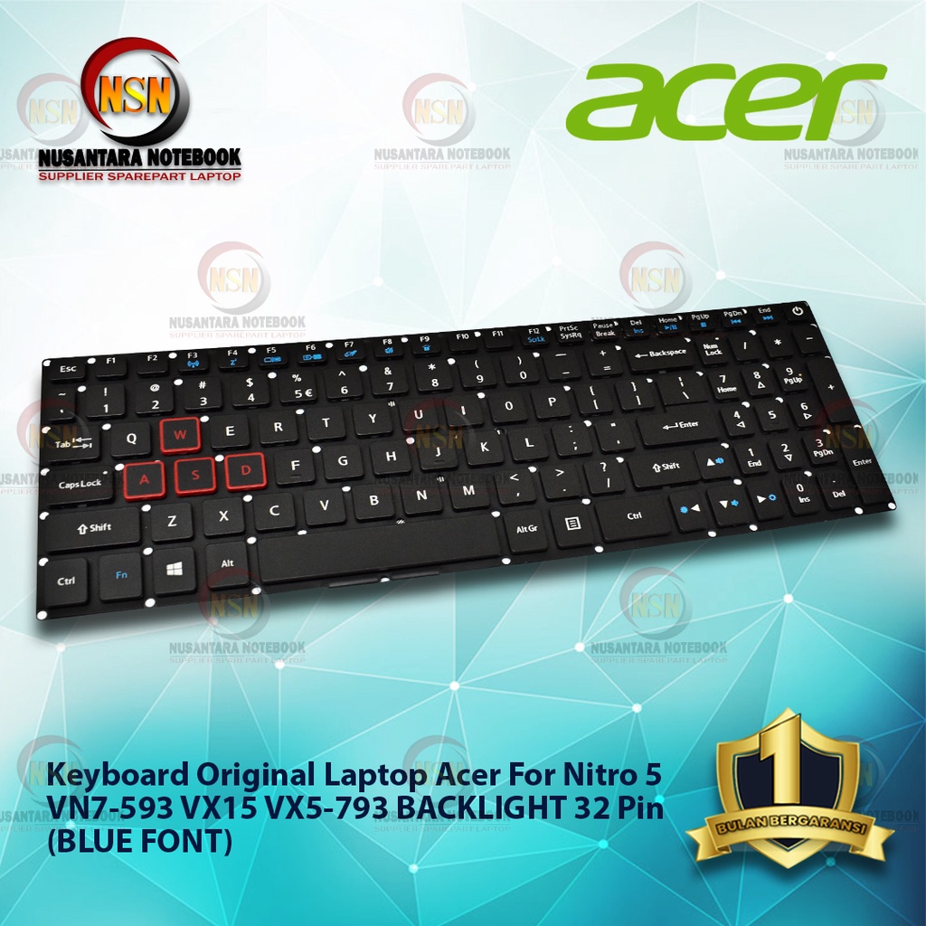 Keyboard Original Laptop Acer Nitro 5 VN7-593 VX15 BLUE FONT Backlight