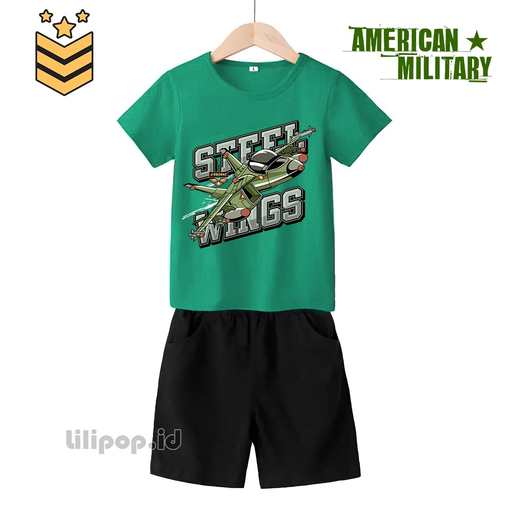 Baju Anak Stelan Kaos 3/4 jet air Cowok Cewek  Usia 2 - 7 Tahun Celana Pendek Harian