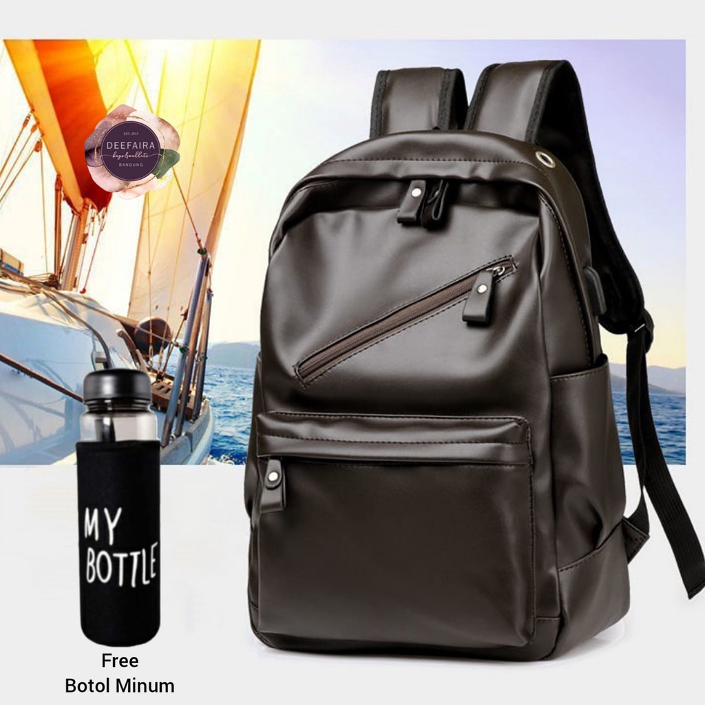 Tas Ransel Pria Model X043 Bahan Kulit Sintetis Premium Tas Untuk Kuliah Atau Kerja