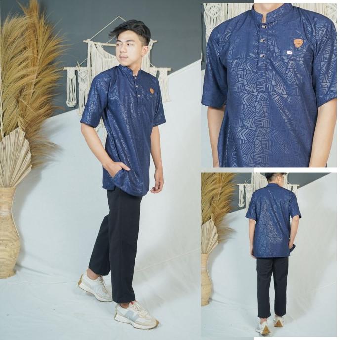 BAJU MUSLIM PRIA DEWASA KOKO GAMIS KURTA MADINAH PENDEK EMBOSS ELEGAN