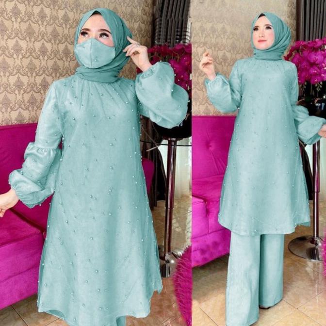 MURAH Gamis Wanita Muslim Setelan Tunik Celana SELBILA Warna HIJAU WARDAH