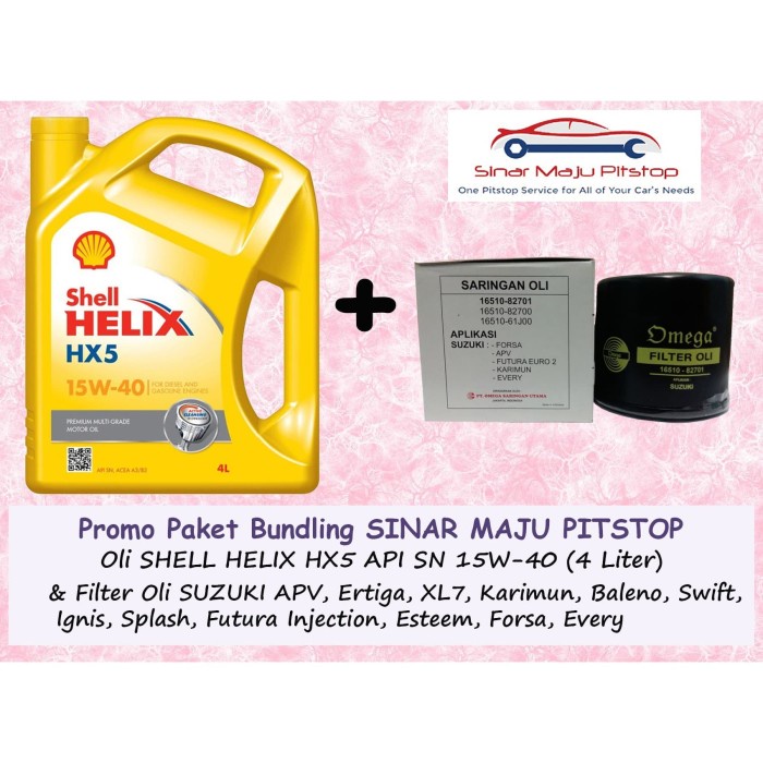 Paket Oli Mobil Shell Helix HX5 + Filter Oli Suzuki APV Ertiga Karimun ORIGINAL