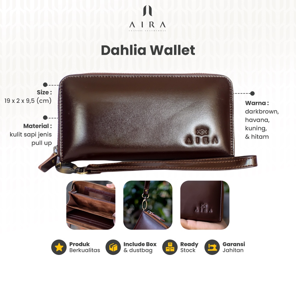 AIRA | Dompet Kulit Asli Wanita Dahlia Wallet Dompet Simple Tali Pendek