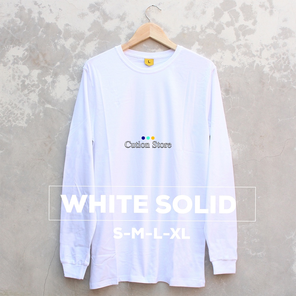 Kaos Polos Lengan Panjang Pria Wanita White Solid Cotton Combed 30s - Baju Polos Lengan Panjang Puti