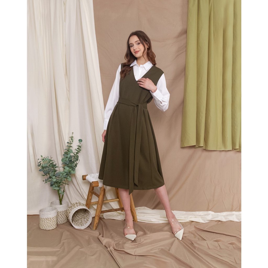 hanako dress panjang 110 cm model v neck dress