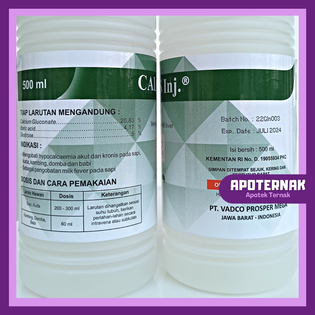 CALCIPROS INJ 500 ml | Kalsium Infus Untuk HYPOCALCEMIA atau Kekurangan Kalsium Ternak Sapi Kambing | Seperti Calsidex Calcidex