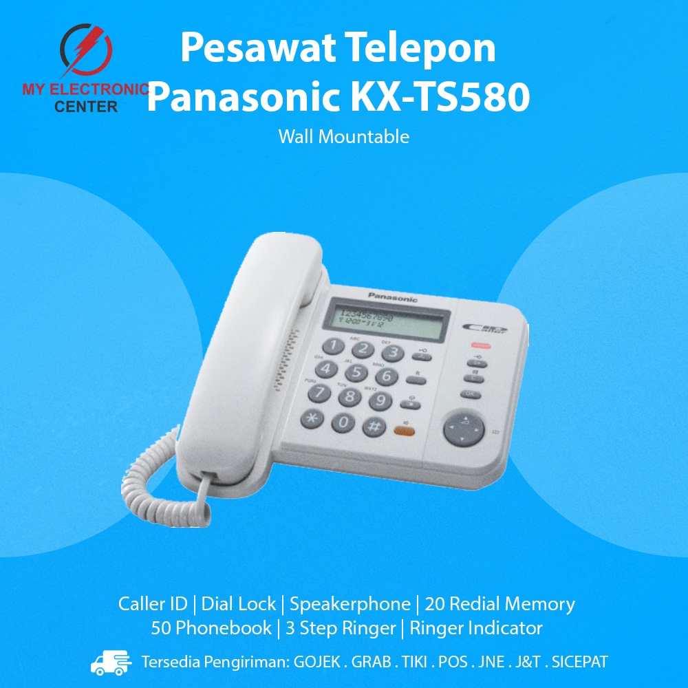 Telepon Kabel Panasonic KX-TS580 Telepon Dinding Rumah Kantor Indihome - White