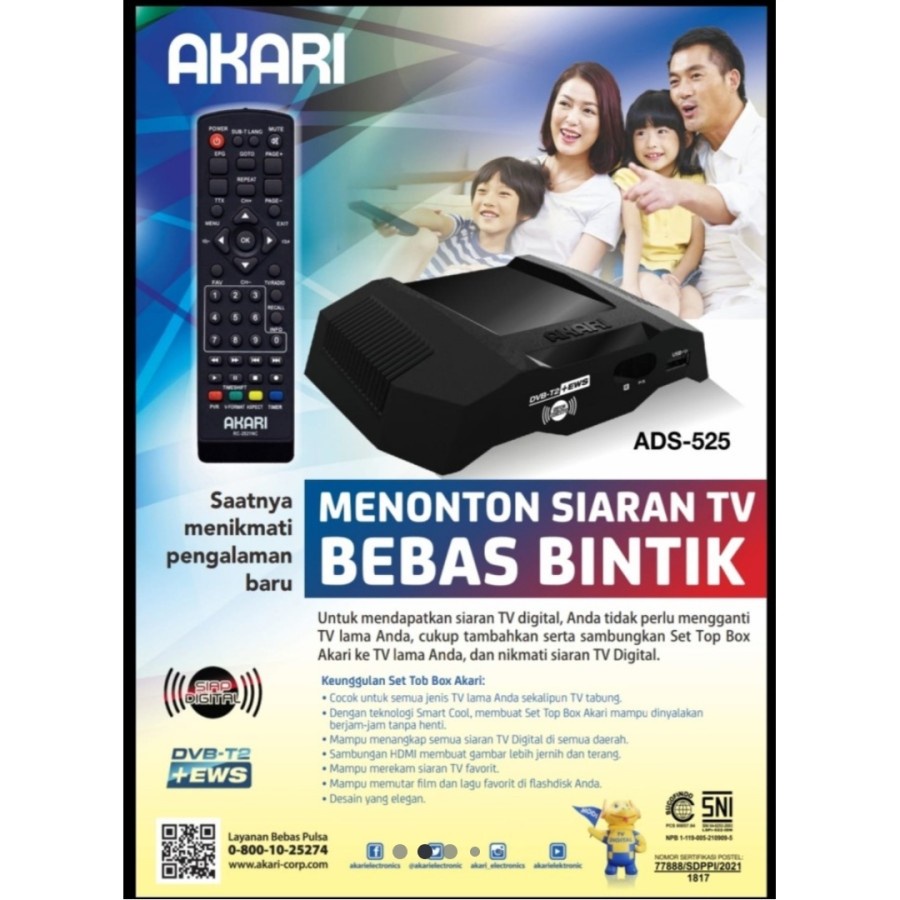 AKARI SET TOP BOX DVB STB TV - T2 DIGITAL ADS - 2230 & ADS - 525 ORIGINAL